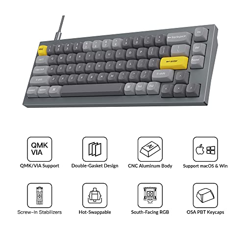 Q2 Wired Custom Mechanical Keyboard, Qmk/Via Programmable Macro, Full Aluminum, Hot-Swappable Gateron G Pro Brown Switch, 65% Layout Double Gasket Compatible With Mac And Windows - Grey