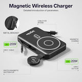 Magnetic Portable Charger Built-in Cables,10000mAh Fast Charging Wireless Charger Station External Battery Pack Slim Pocket Size Power Bank with