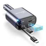 Retractable Car Charger,66W 4 In 1 Super Fast Charge Car Phone Charger,Retractable Cables (31.5 Inch) And 2 Usb Ports Car Charger Adapter For Iphone 15/14/13/12 Pro Max Xr,Ipad,Samsung,Pixel