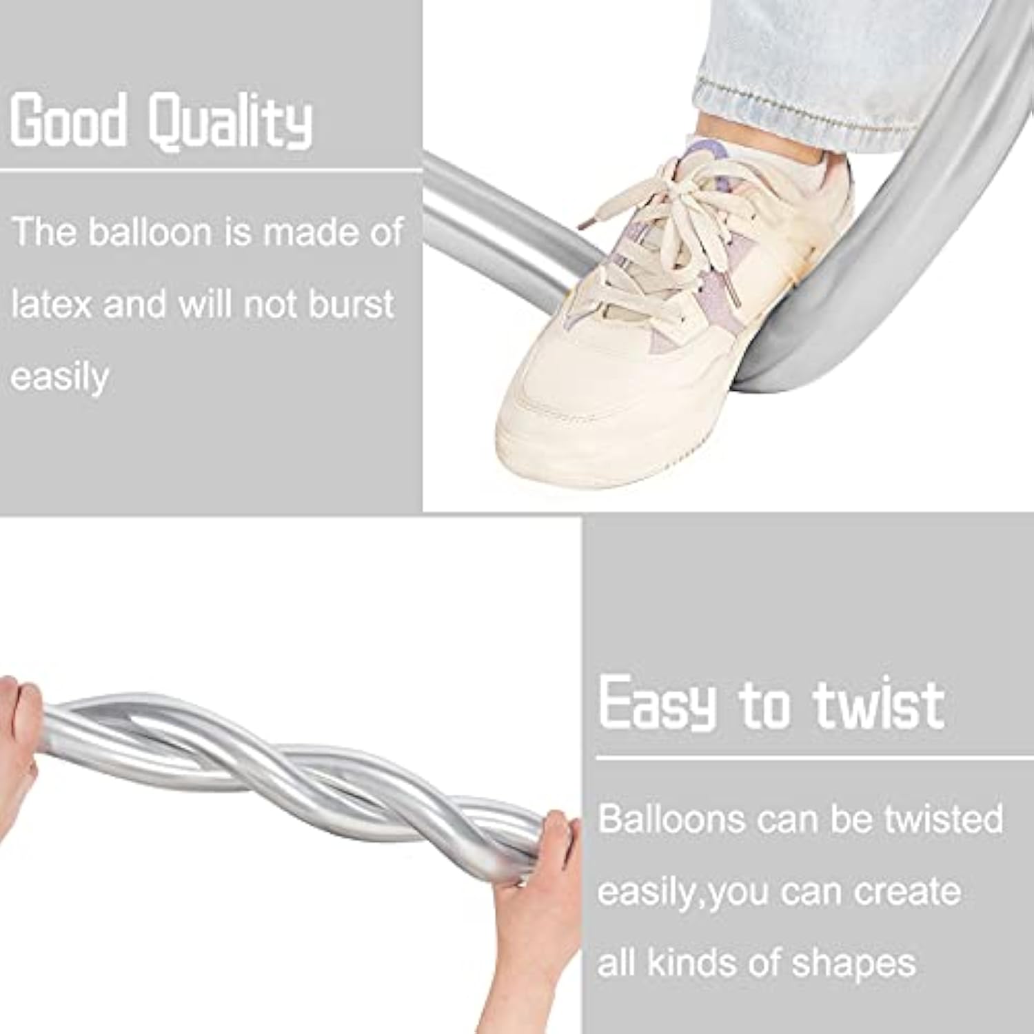 50-Pc Silver Metallic Twisting Balloon Set for DIY Party Decorations