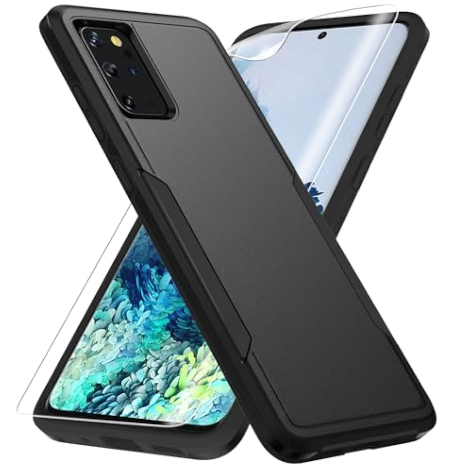 For Galaxy S20 Plus Case, With Hd Screen Protector [Military Grade Drop Tested] Heavy-Duty Tough Rugged Shockproof Protective Case For Samsung S20 Plus, Black