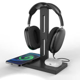 3 In 1 Headphone Stand With Wireless Charger 15W,Ideal Gifts For Gamers & Music Lovers,Compatible With Iphone,Airpods,Airpods Max,Essential Headphone Accessories (Black)