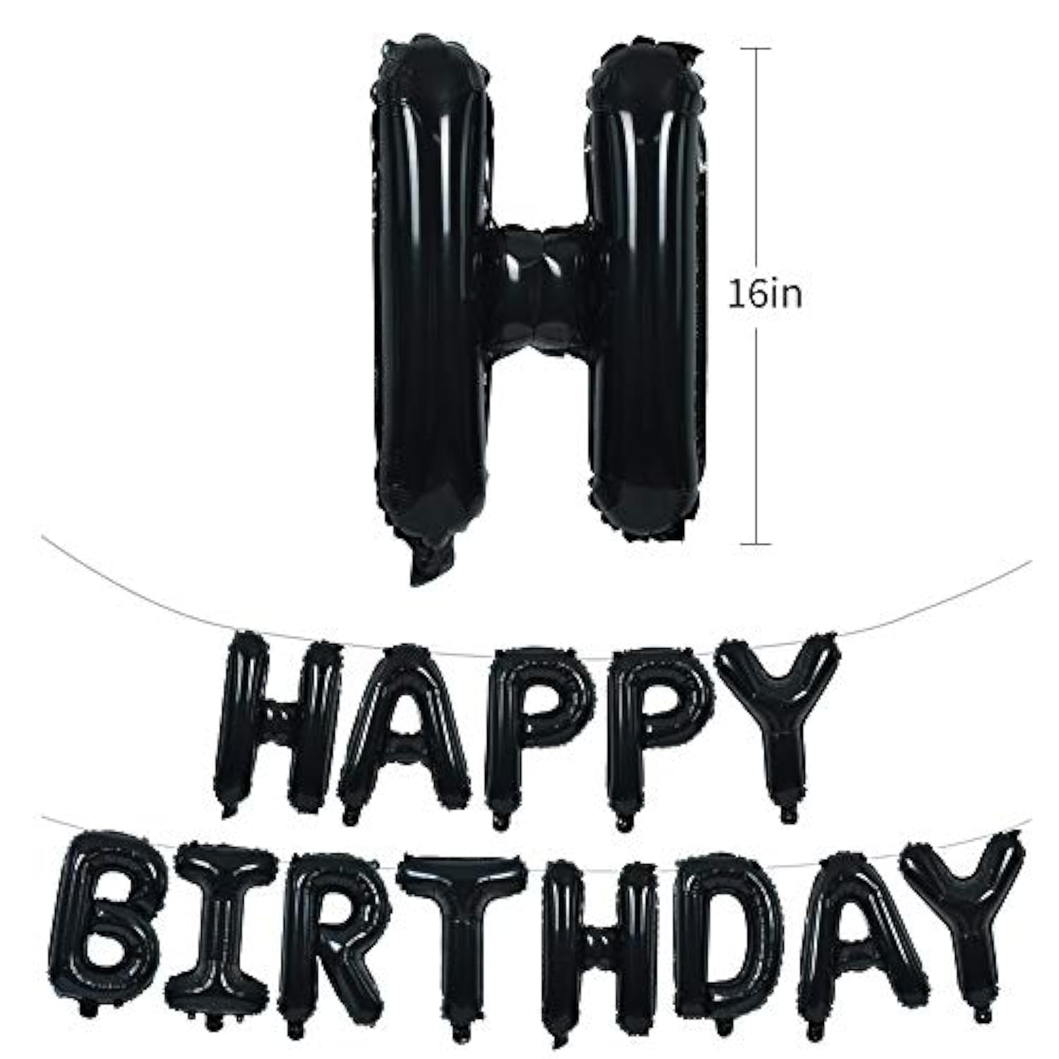 Black Happy Birthday Balloons Banner 16" Mylar Foil Letters Reusable Party Decor