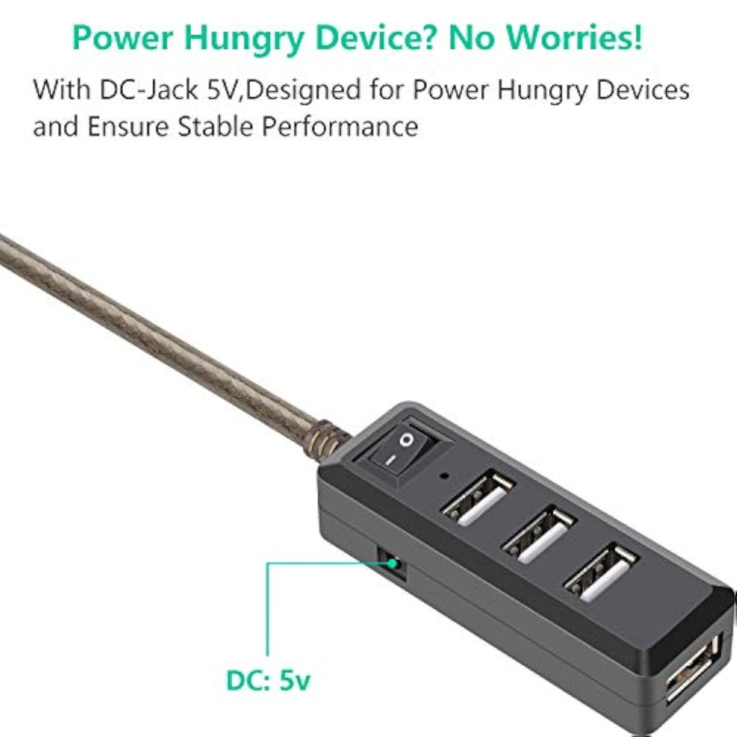 Usb 2.0 Hub 4 Port With 5V Power Adapter Usb Data Hub Extended Cable Compatibl