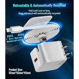 Retractable Wall Charger, 35W Fast Usb Chargers Block With Cables For Iphone 14/13/12/11 Pro Max/Xr/Xs/8/7,Ipad, Portable Retractable Charger Wall Plug For Home Travel Office