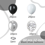 60 Pcs Black & Silver Balloons 12" Confetti Balloons for Birthday & Theme Parties