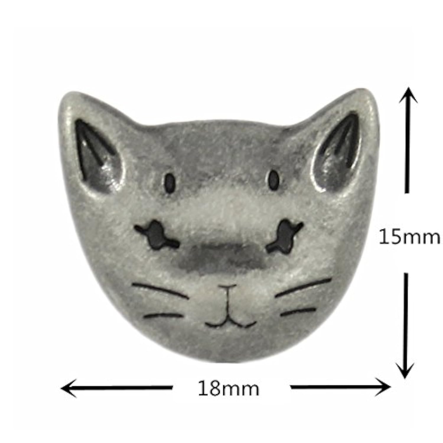 12 Pieces Cute Cat Metal Shank Buttons 18Mm (Gray Silver)