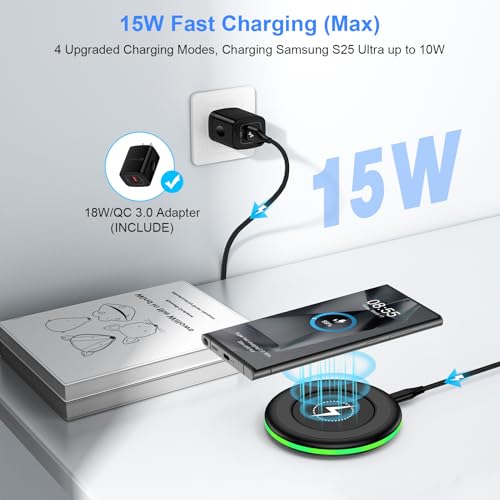 Wireless Charger Fast Charging Pad for  Galaxy S26 Ultra/S26 Plus/S25/S24FE/S23+/S22/S21/S20/S10, Wireless Phone Charger for Android iPhone