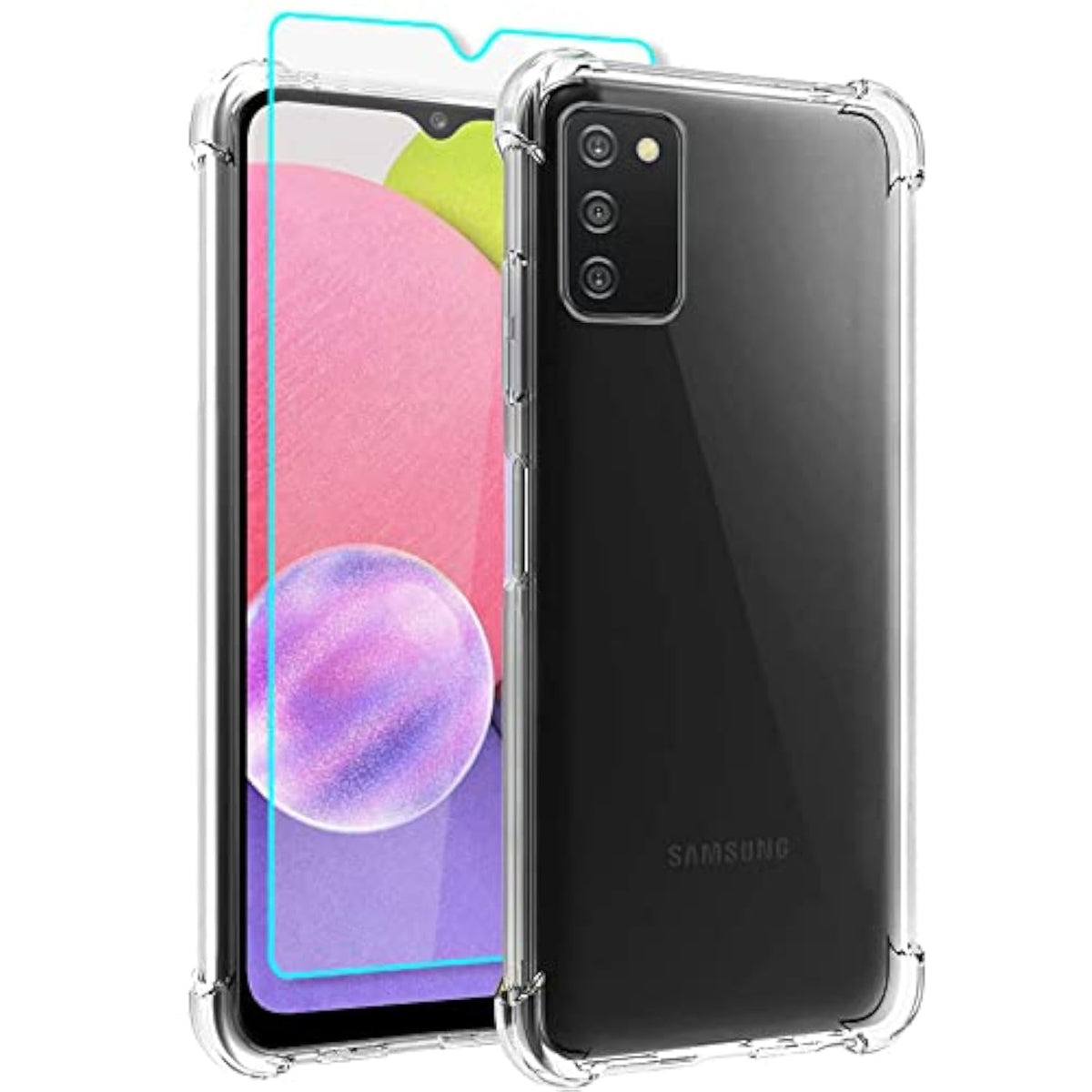 Samsung A03s Clear Case, Galaxy A03s Clear Phone Case and Screen Protector, Shockproof Crystal Clear Slim Soft Silicone TPU Protective Phone Cover for Samsung Galaxy A03s