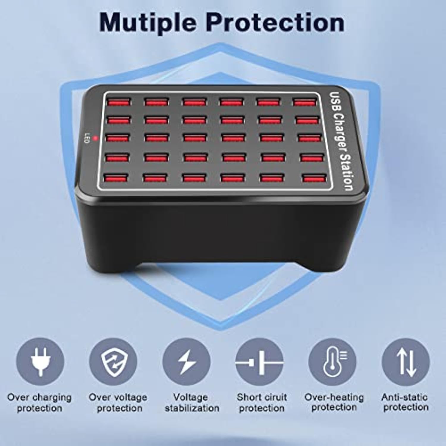 30 Port 150W(30A) Usb Charging Station - Multi Port Usb Hub With Smart Detect For Smartphones, Tablets And Other Electronics