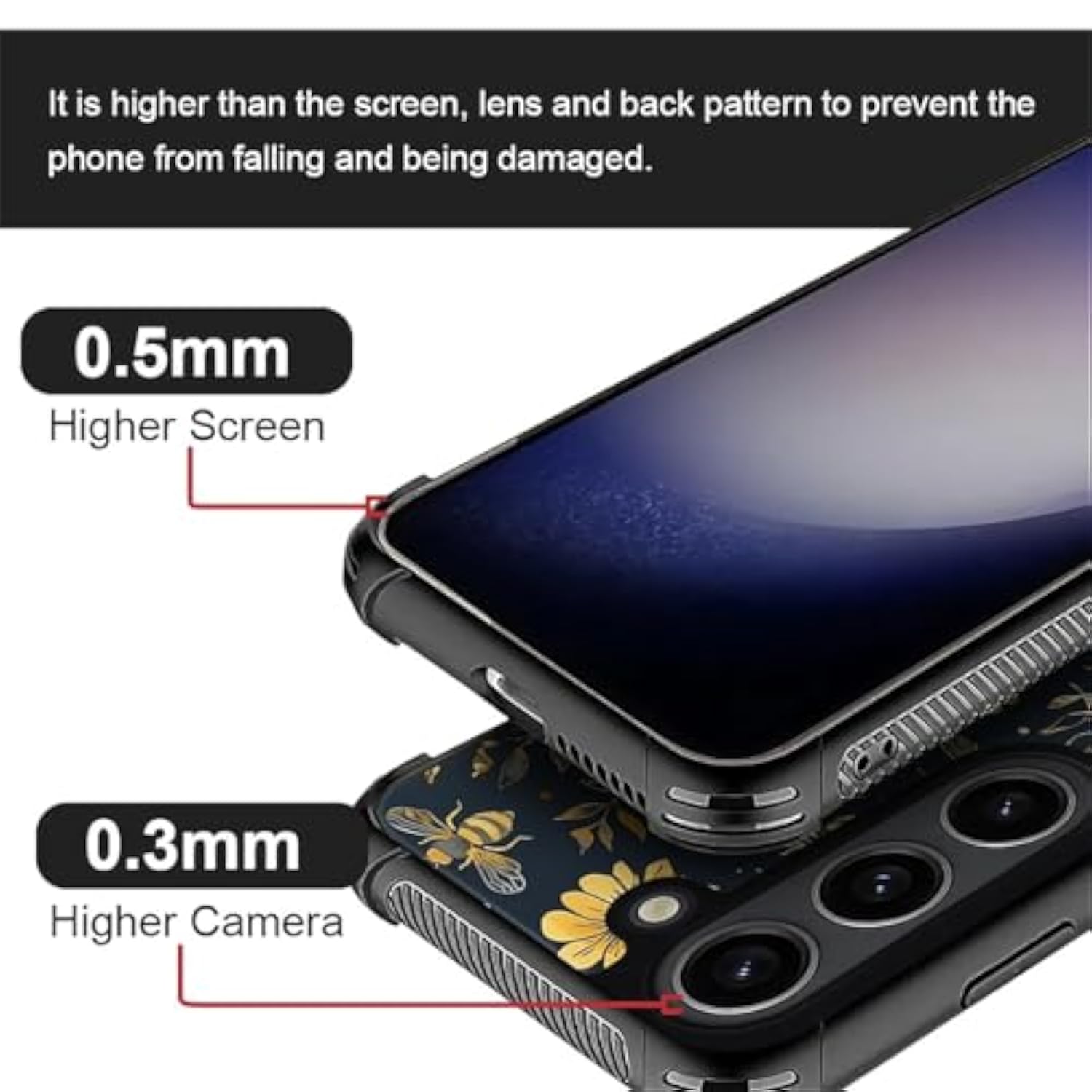 Compatible With Samsung Galaxy S23 Case,Vintage Yellow Bee Floral Amazing Pattern Design Shockproof Anti-Scratch Hard Pc Back Case For Samsung Galaxy S23