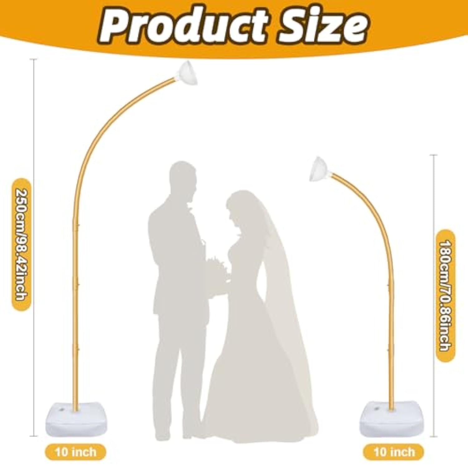 8Ft & 6Ft Gold Balloon Arch Stand, Free Bending Top Balloon Arch Kit, Half Arch Balloon Stand With Base For Floor, Balloon Column Kit For Wedding Birthday Baby Shower Graduation Party Decor