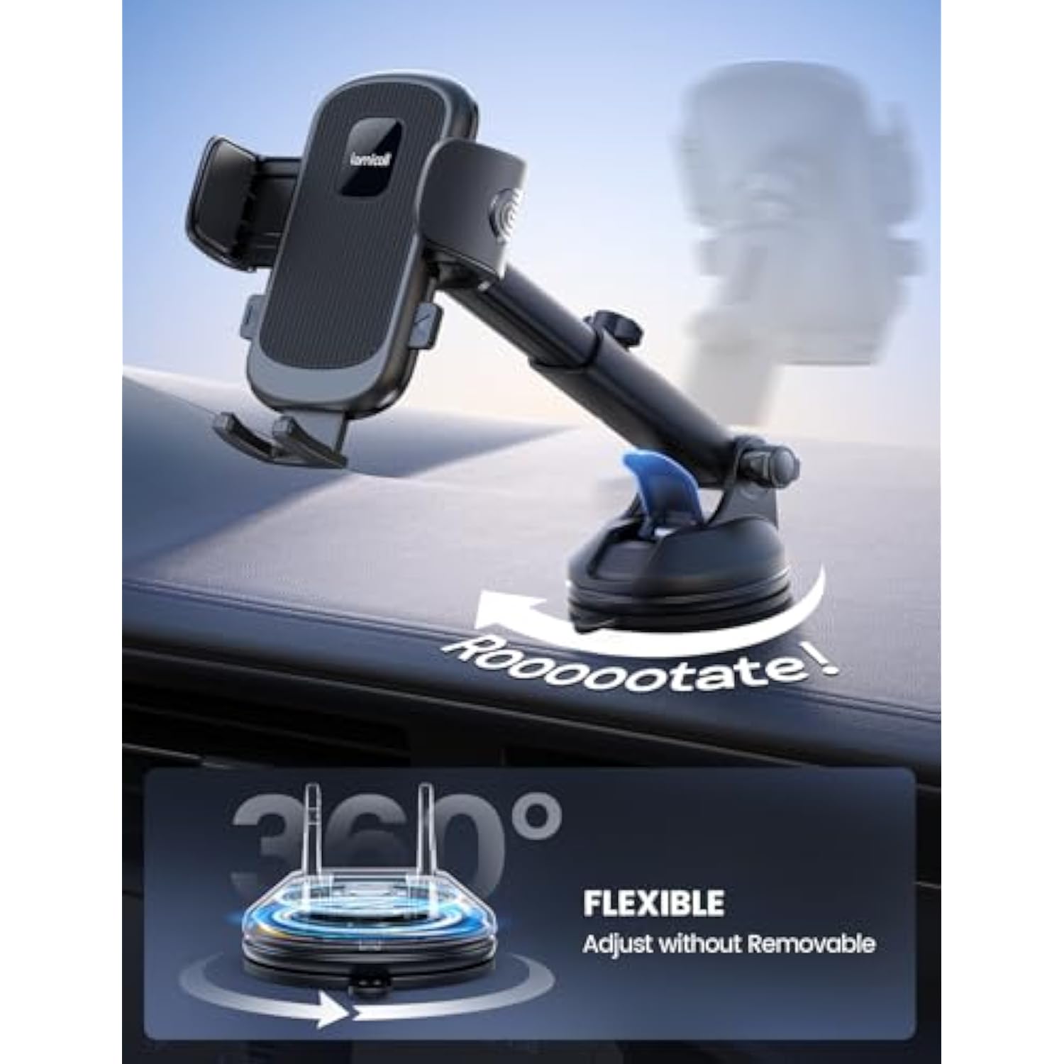 Car Phone Holder Mount [3-In-1 Military-Grade Suction Cup] 360° Rotation Phone Holders For Your Car [Metal Hook] Cell Phone Car Mount Dashboard Vent Windshield For Iphone 16 All Smartphone