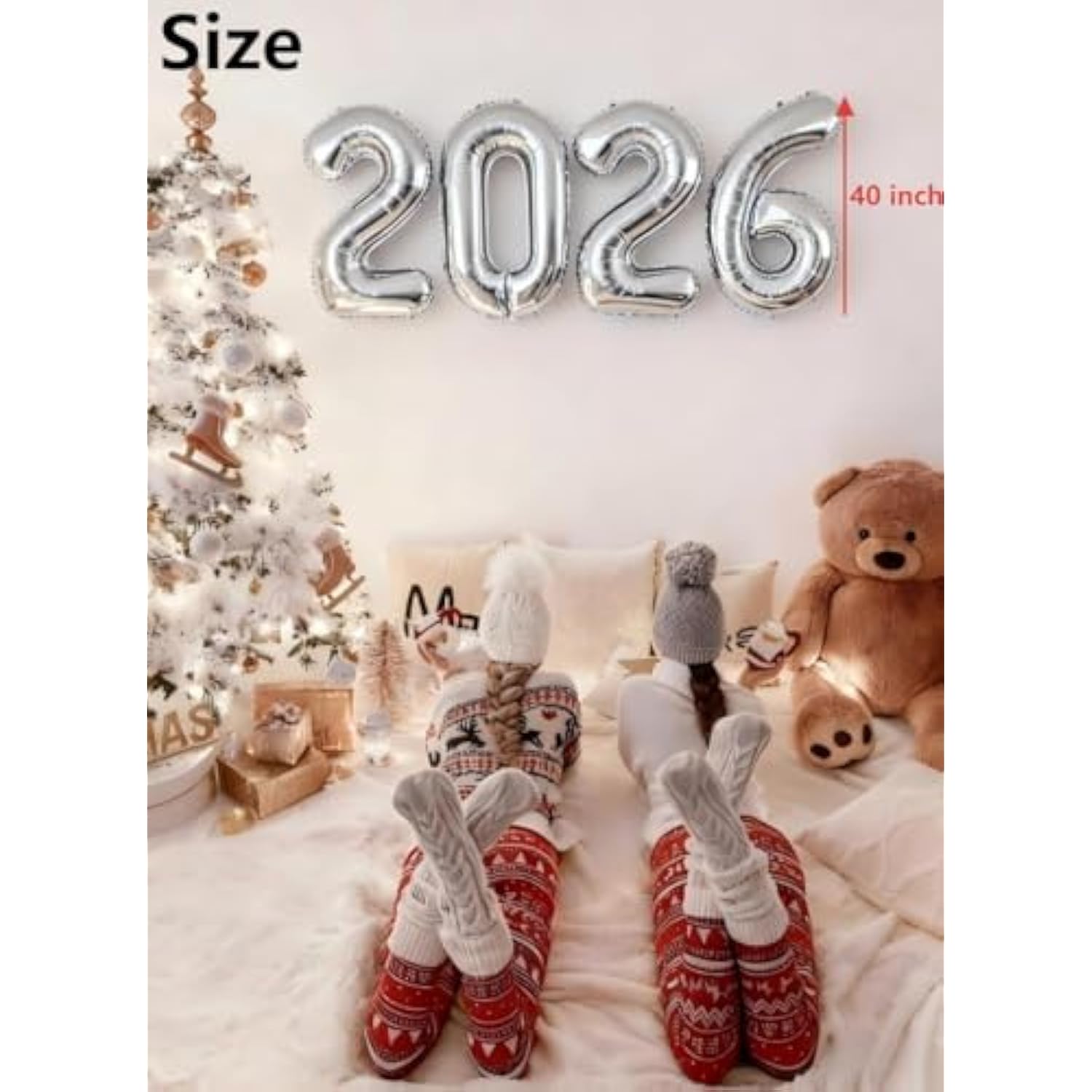 40-Inch Silver "2026" Number Balloons Large Foil New Year’s & Graduation Decor