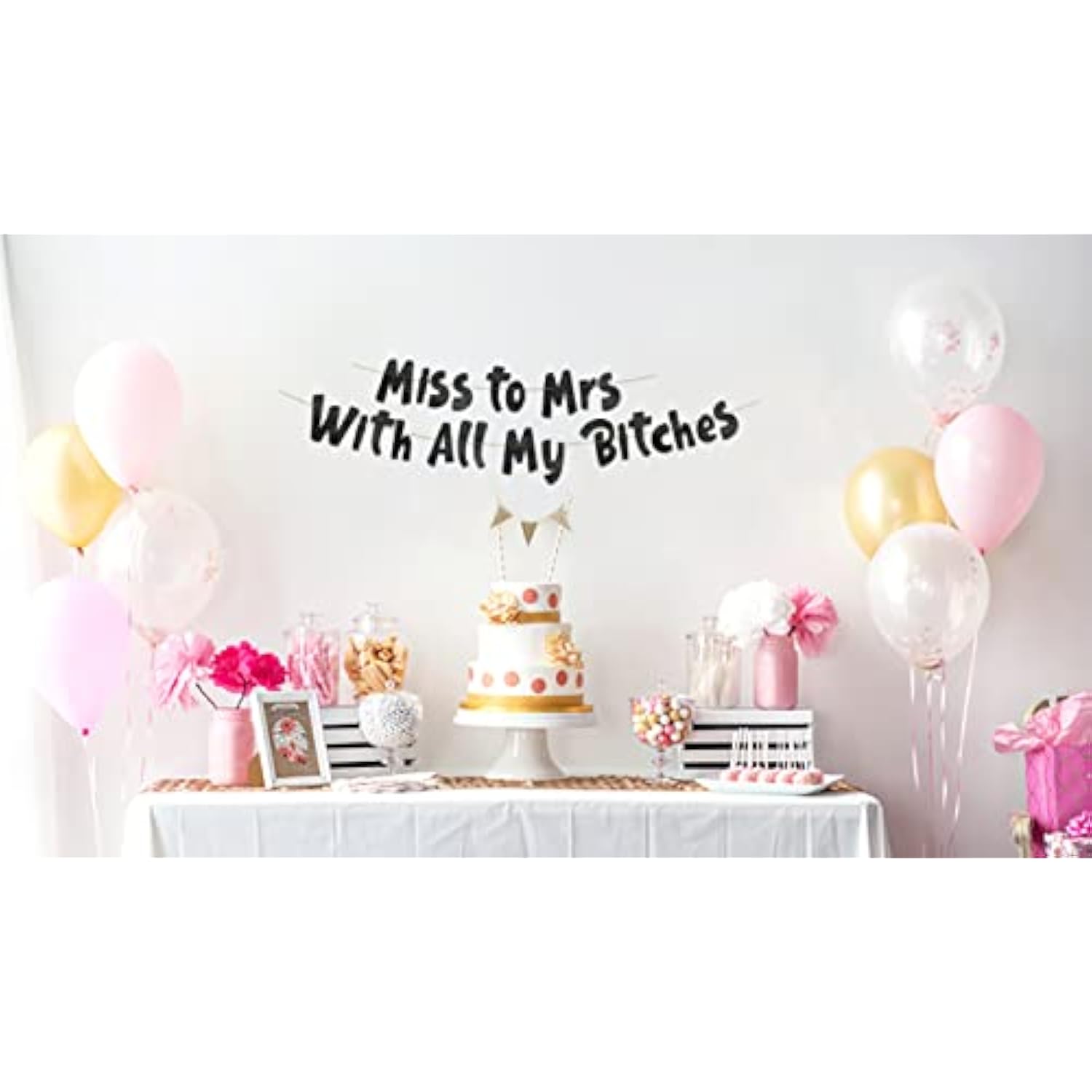 Miss To Mrs Classy & Sassy Bachelorette Black Glitter Banner - Bachelorette Party Decorations, Favors And Supplies