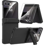 Miimall for Samsung Galaxy Z Flip 7 Case with Screen Protector & Kickstand & Hinge Protection, Heavy Duty Matte Hard Ultra Slim Thin Protective Phone Full Body Cover for Z Flip7 5G Stand Case Black