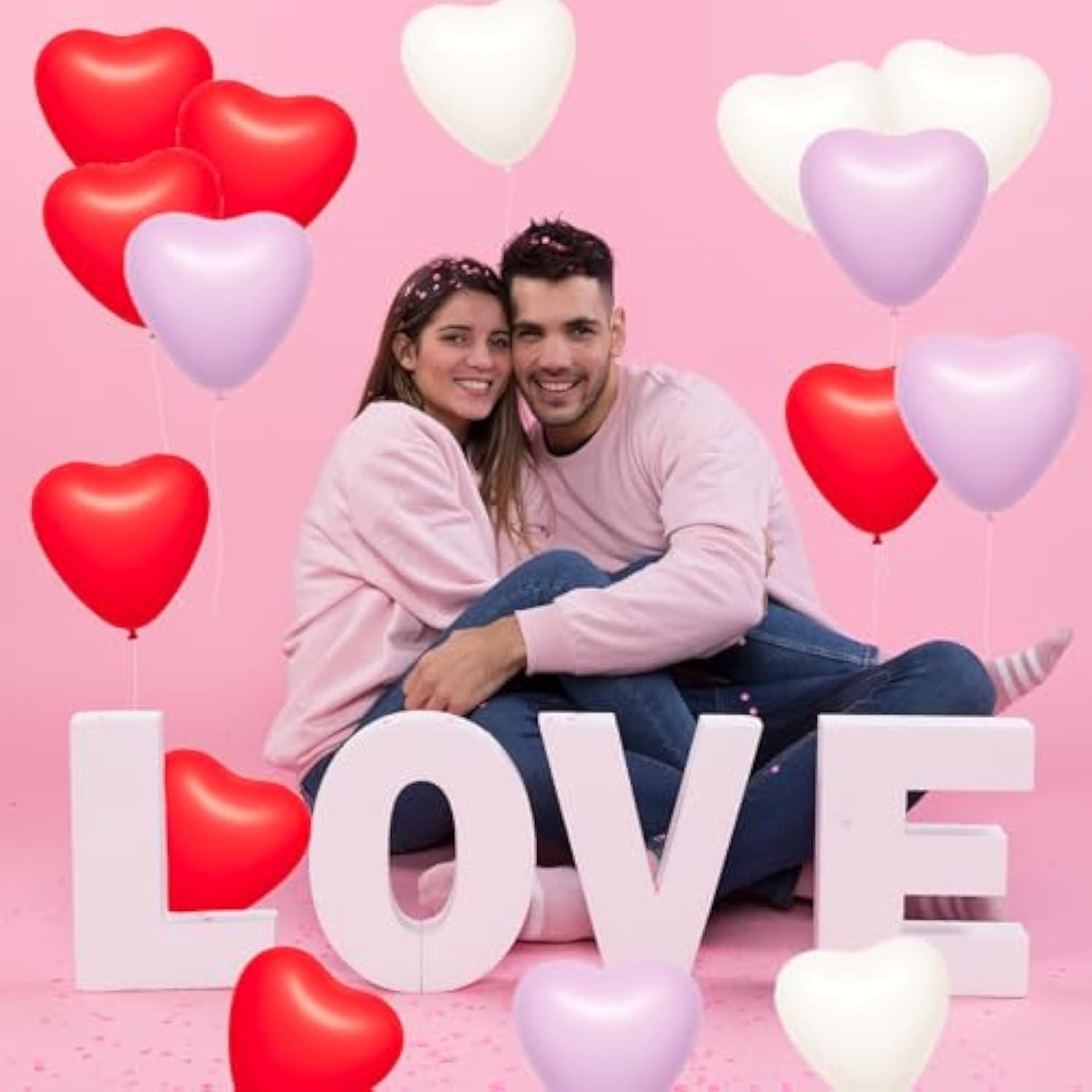 60-Piece 12-Inch Red, White, Pink Heart-Shaped Latex Balloons Set - Romantic Love Heart Balloons Decorations For Valentine'S Day, Anniversary, Wedding, Bridal Shower, Proposal, Birthday Party Favor