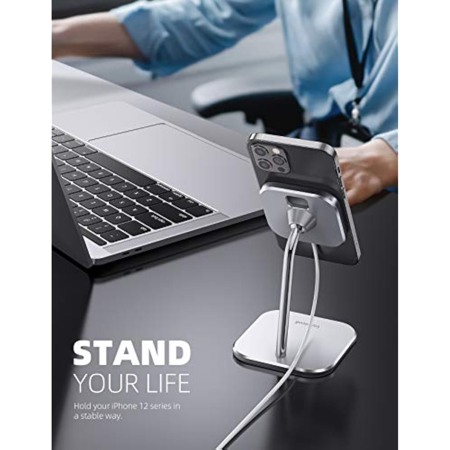 Phone Stand For 15W Magsafe Charger - [Charger Not Included] 360 Rotation Adjustable Aluminum Charging Holder Dock For Desk, Compatible With Iphone 16 15 14 13 12 Pro, Pro Max, Plus