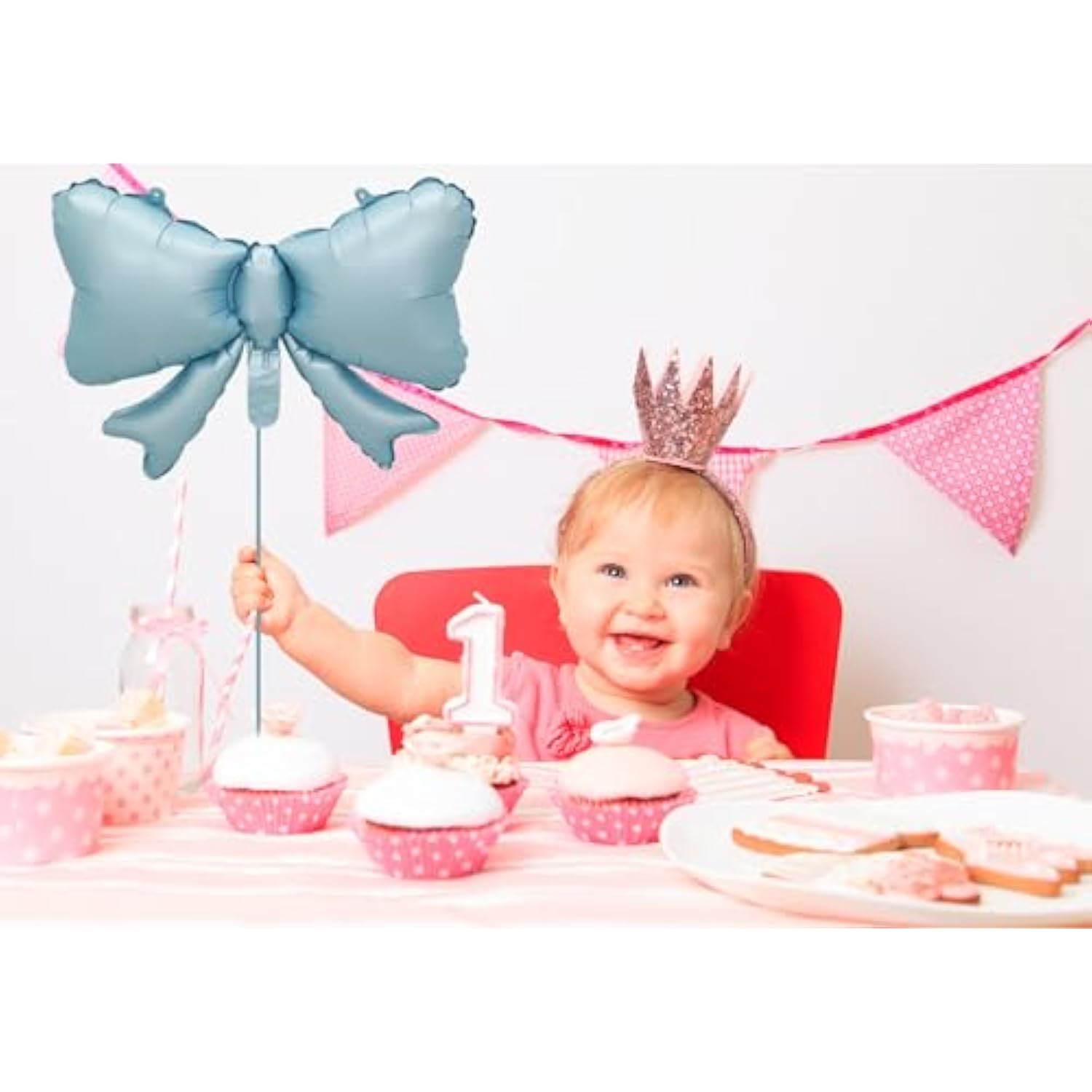 5 Pcs Bow Balloon Matte Blue Bow Theme Baby Shower Bow Foil Balloon Wedding Party Decoration