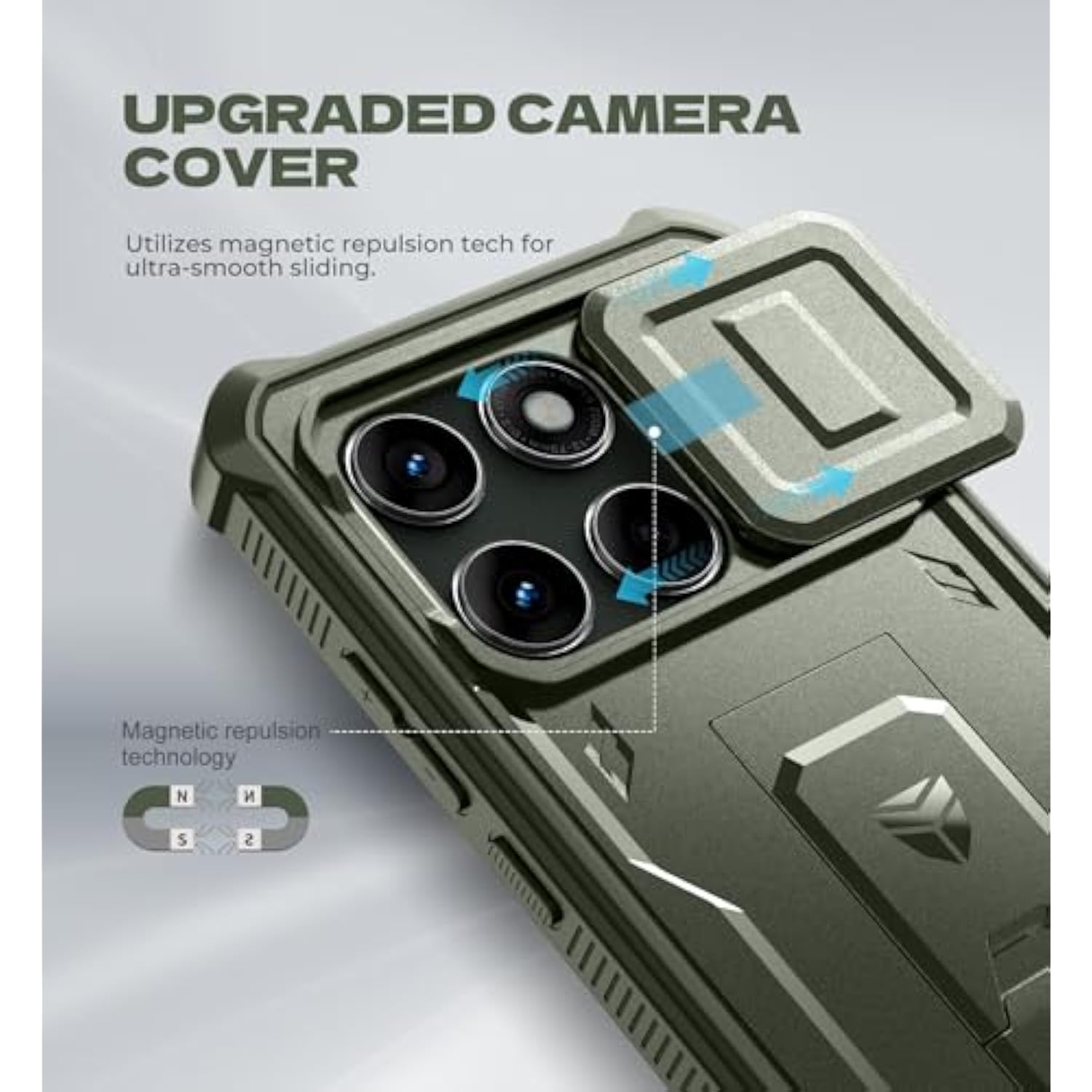 For Motorola Moto Edge 2025 Case, [2 Front Frame] [Built-In Magnetic Slide Camera Cover & Kickstand] Heavy Duty Protection Shockproof Phone Case With Screen Protector, 6.7 Inch Army Green