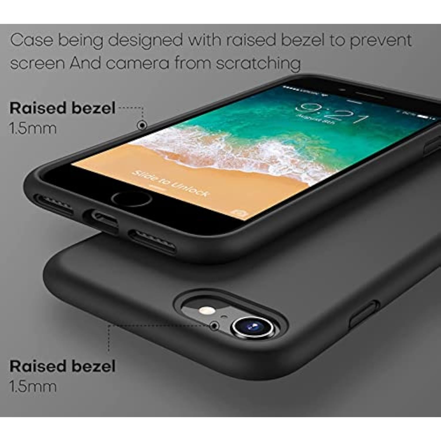 CellEver Heavy-Duty Silicone Case for iPhone SE 2022 (3rd Gen)/iPhone SE 2020 (2nd Gen)/iPhone 8/7 - Military Drop Protection, Elevated Screen & Camera Protection, Scratch-Free Interior, Black