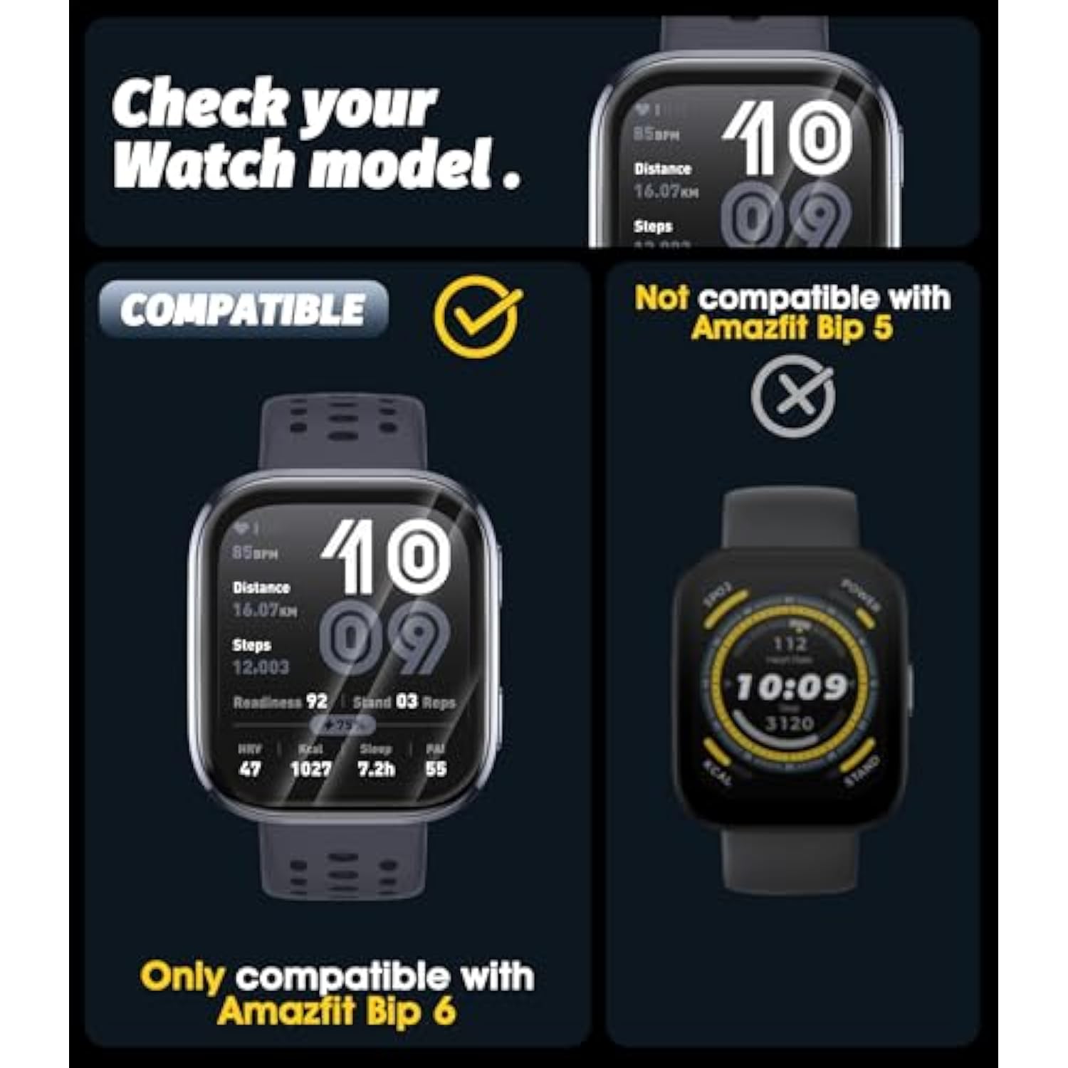 (3 Pack) Watch Screen Protector Compatible For Amazfit Bip 6, Pmma And Pet (Not Tempered Glass) Ultra Thin Hd Full Coverage 3D Curved Edge Anti-Scratch