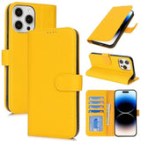 Genuine Leather Wallet Case for iPhone 14 Pro 6.1" with 4 Card Slots and RFID Blocking - Yellow