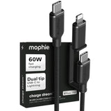 Mophie Charge Stream USB-C to USB-C 1m/3ft Cable with Lightning Adapter - 60W Fast-Charge Universal Charging Cable, MFi Certified, Dual Tip Adapter, Braided, Durable for iPhone, iPad, Android, MacBook