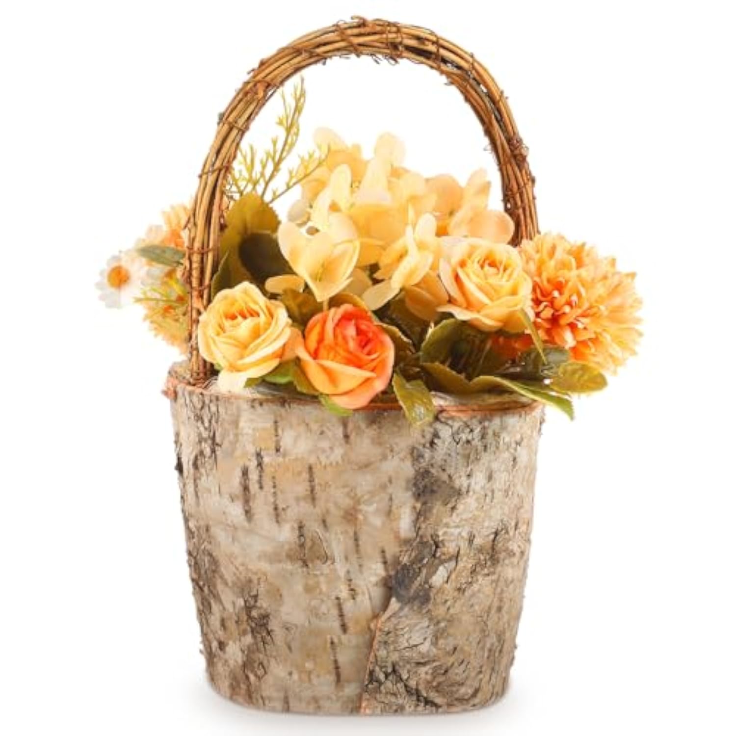 1 Pc Flower Girl Basket Retro Wooden Bark Style Small Baskets With Handles For Wedding Floral Decoration Wedding Flowers Candy Storage And Home Decoration