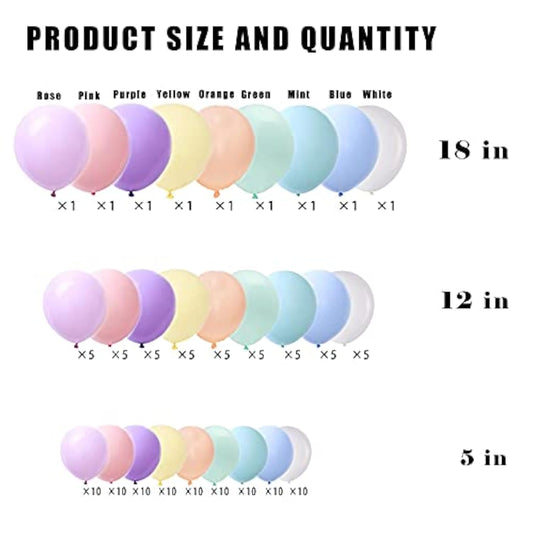 Macaron Colorful Balloons,144Pcs Mixed Size 5/12/18 Inch Assorted Pastel 9 Color Rainbow Latex Balloon For Unicorn Birthday Wedding Baby Shower Engagement Anniversary Christmas Party Decorations