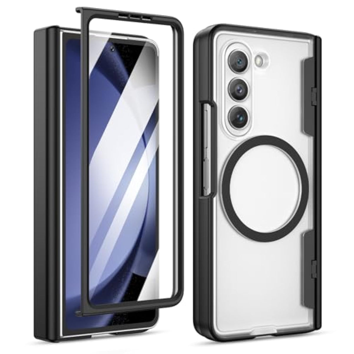 For Z Fold 5 Case [Compatible With Magsafe], With Hinge Protection And Built-In Screen Protector Magnet Magnetic Translucent Cover For Samsung Galaxy Z Fold 5 (Black)
