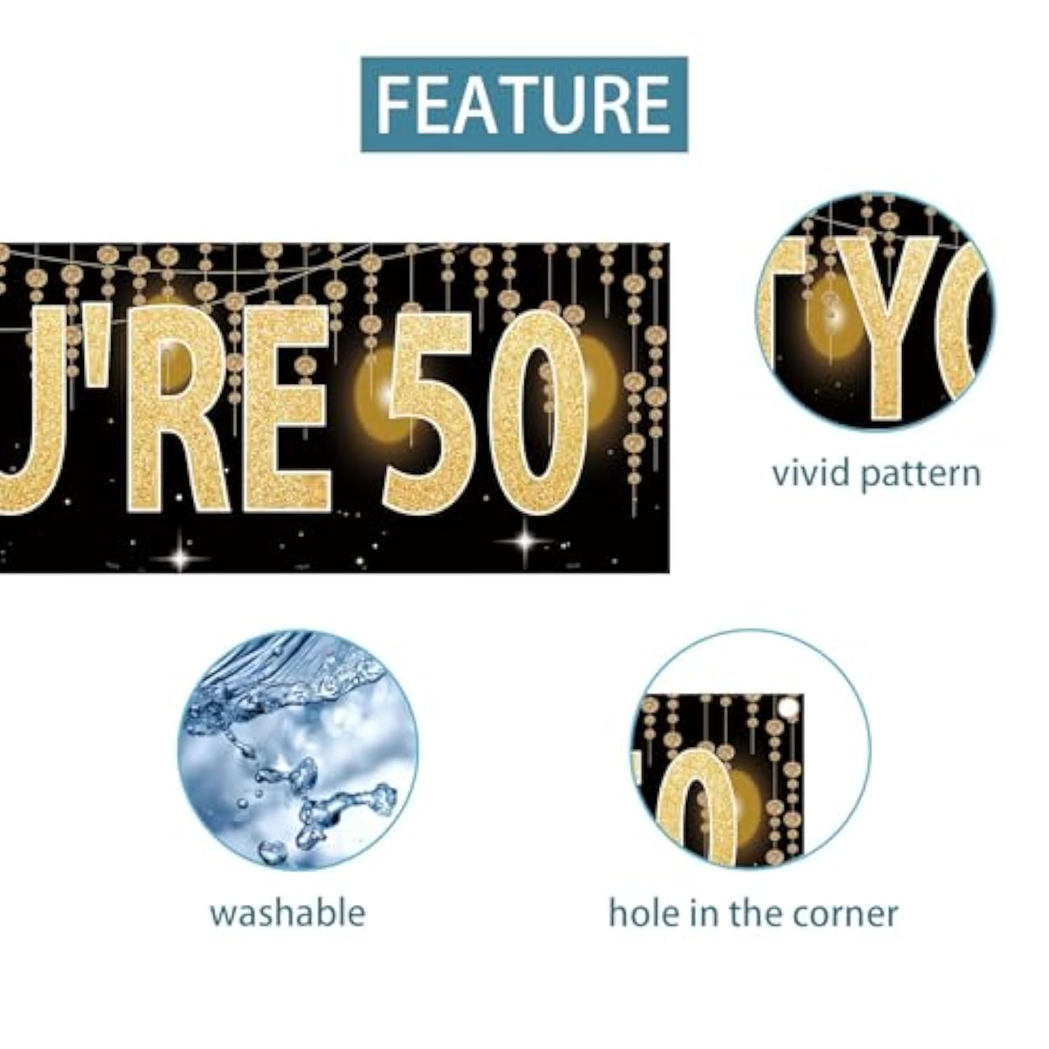 Funny “Holy Shit You’re 50” Banner, 9.8×1.6 Ft Black & Gold Birthday Decor