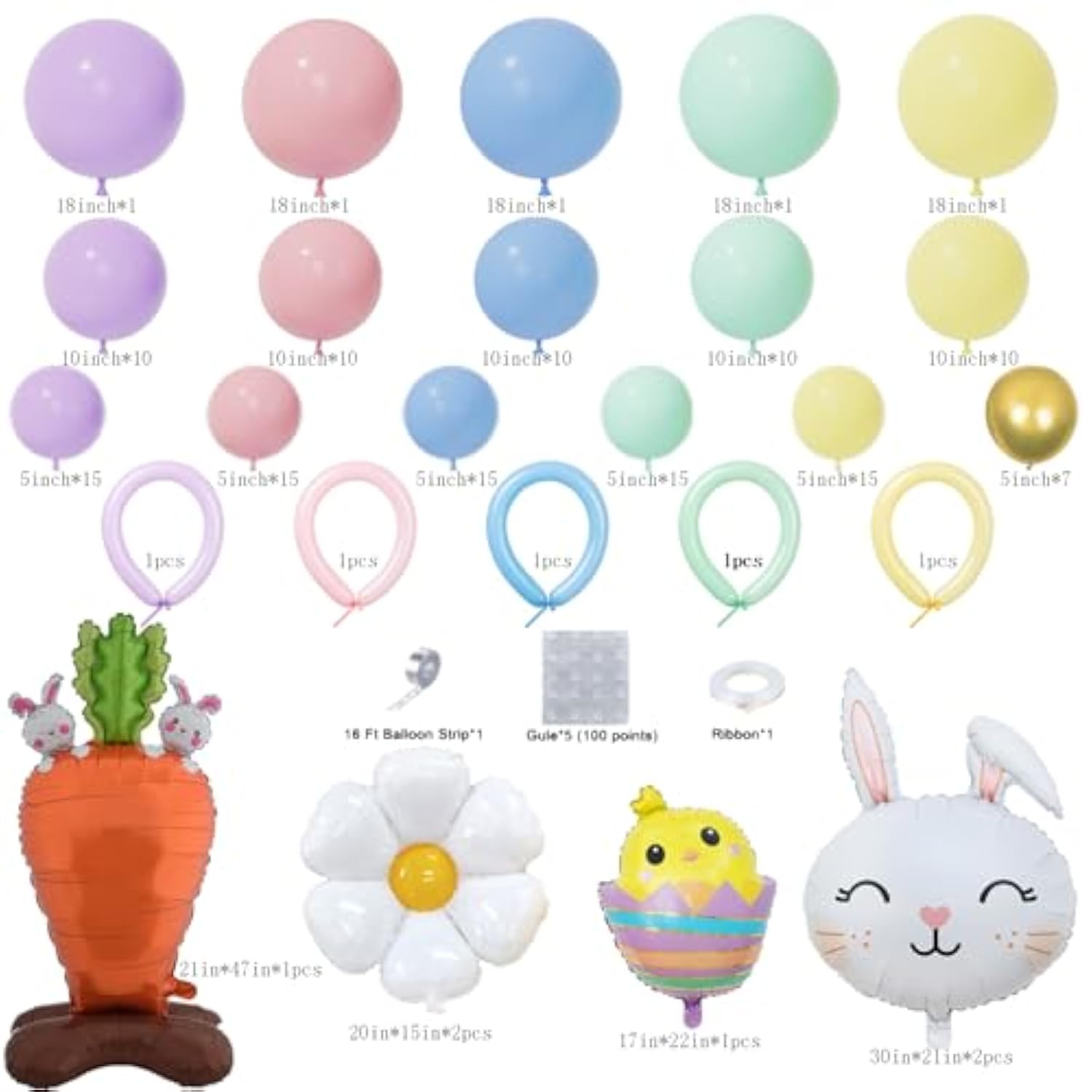 155Pcs Easter Balloon Arch Kit, Pastel Balloon Garland Decorations With Daisy Flower Bunny Carrot Foil Mylar Balloons For Party Birthday Baby Shower And Spring Celebrations