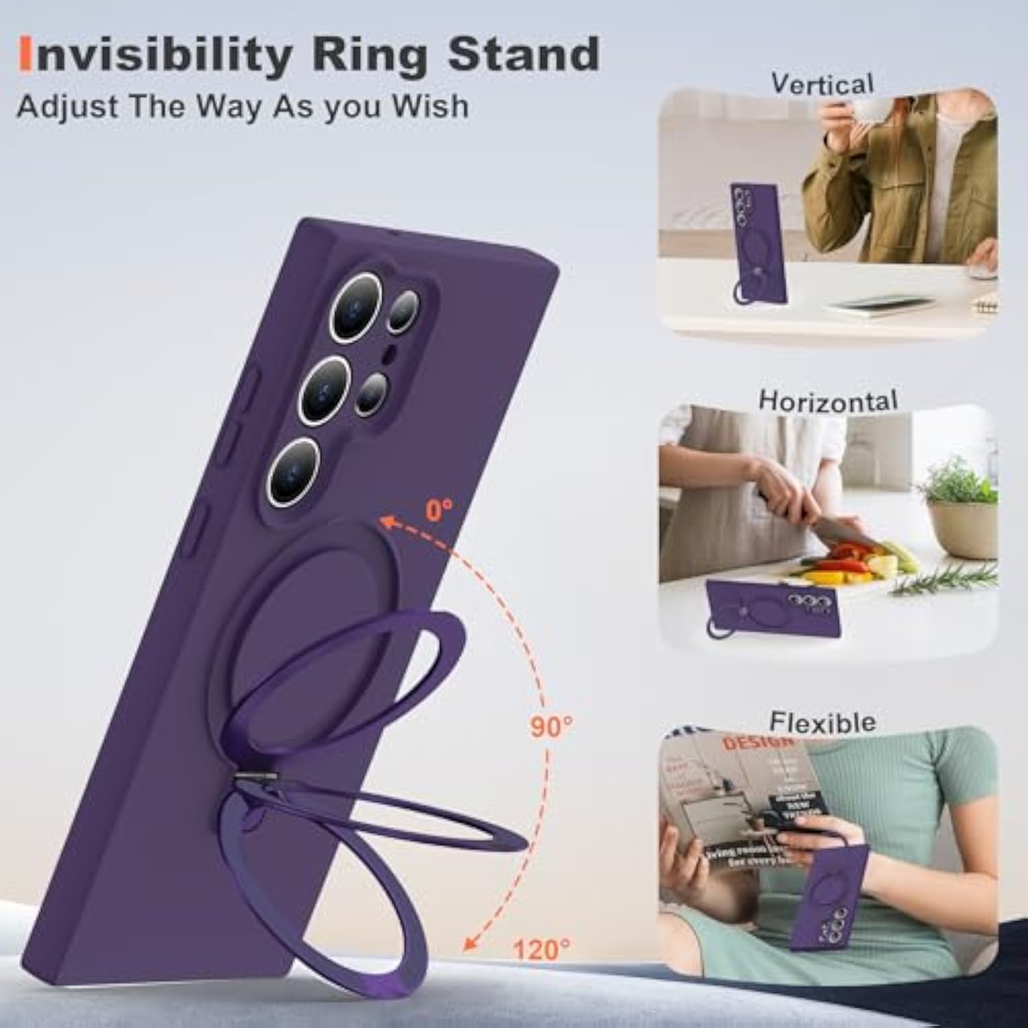 Purple Samsung Galaxy S24 Ultra Case with Stand, 6.8 Inch Screen Protection