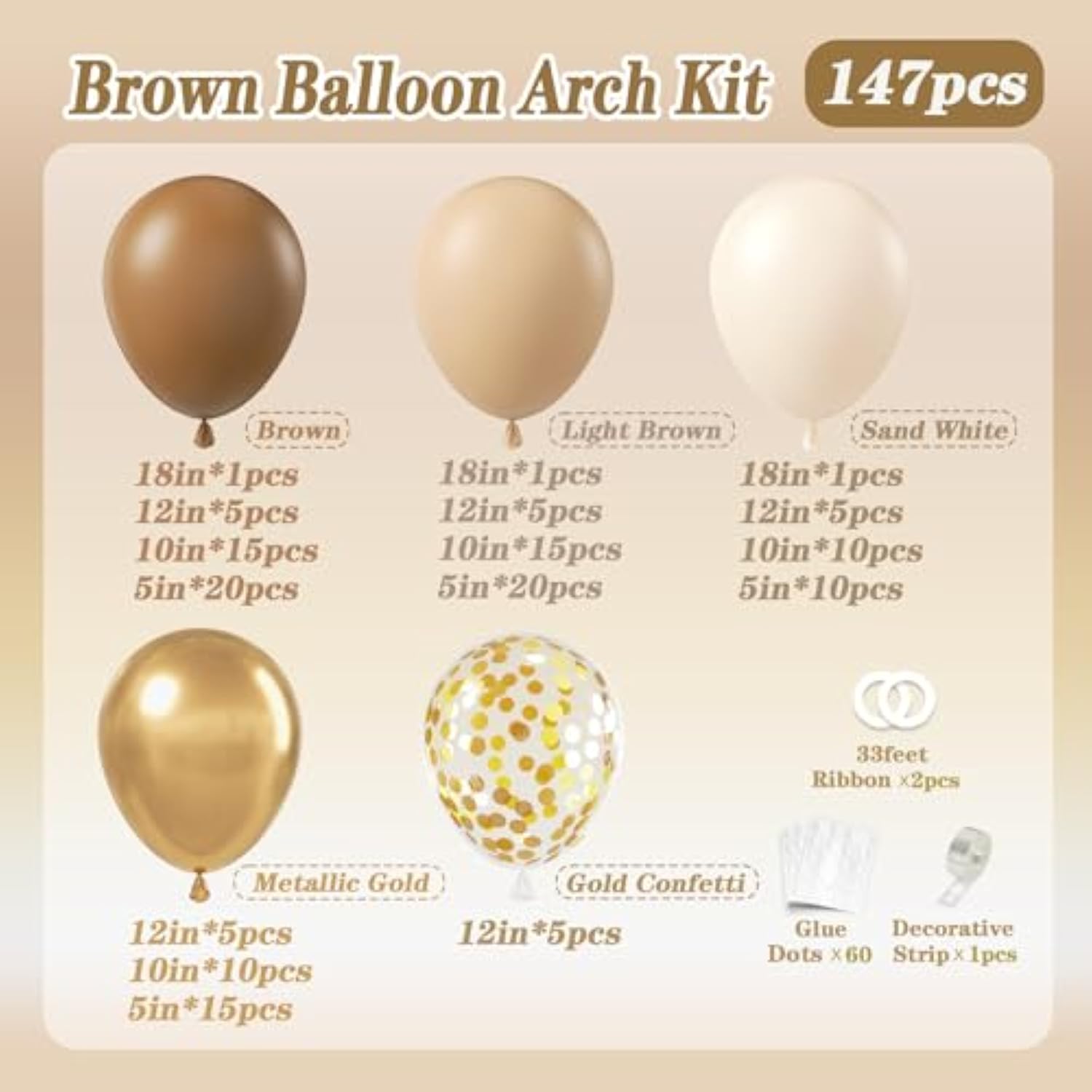 147pcs Boho Brown Balloon Garland Kit – Neutral Tones for Baby Shower, Wedding & Parties