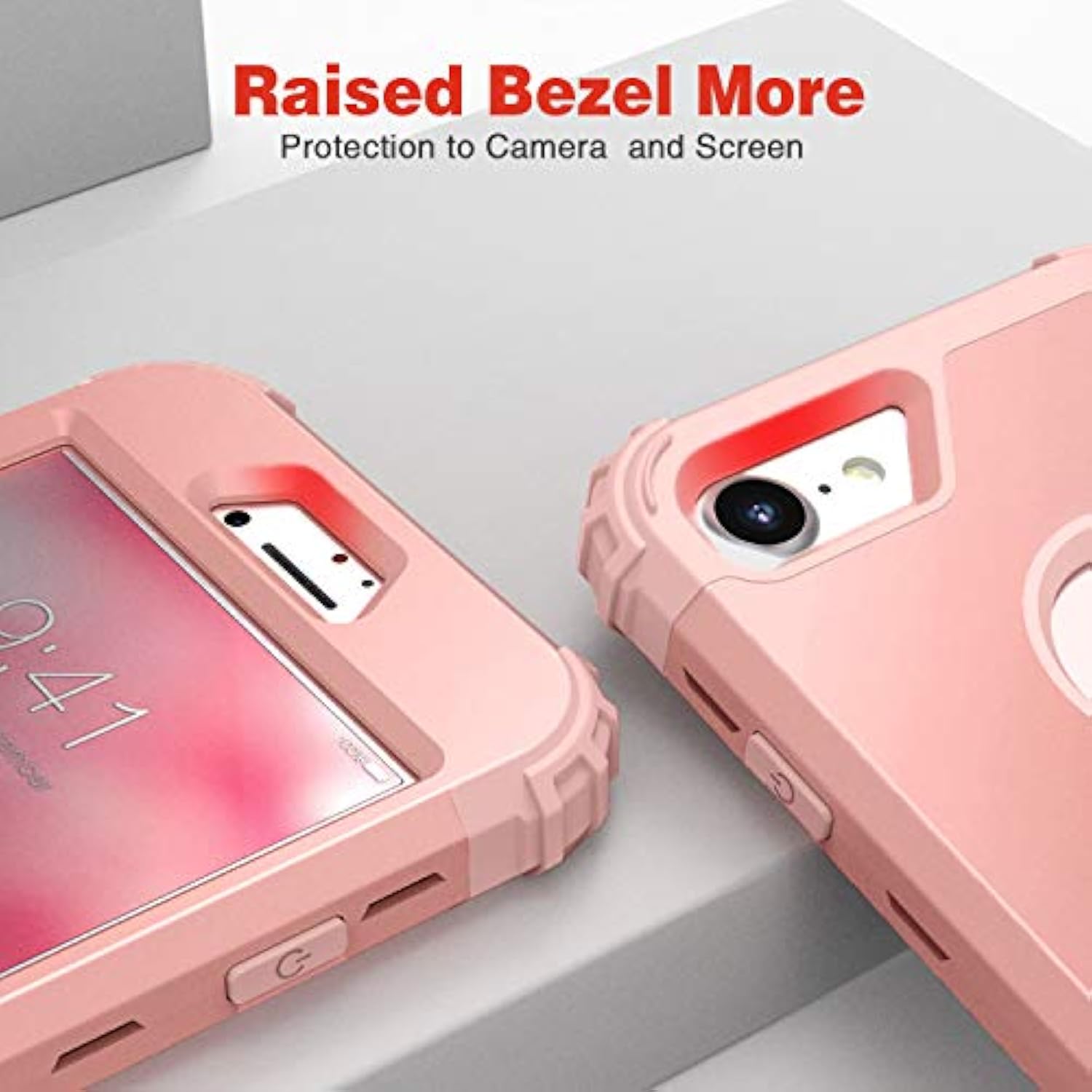 For 8 Case With Tempered Glass Screen Protector, For 7 Case, 3 In 1 Shockproof Slim Hybrid Heavy Duty Hard Pc Cover Soft Silicone Bumper Full Body Case, Rose Gold