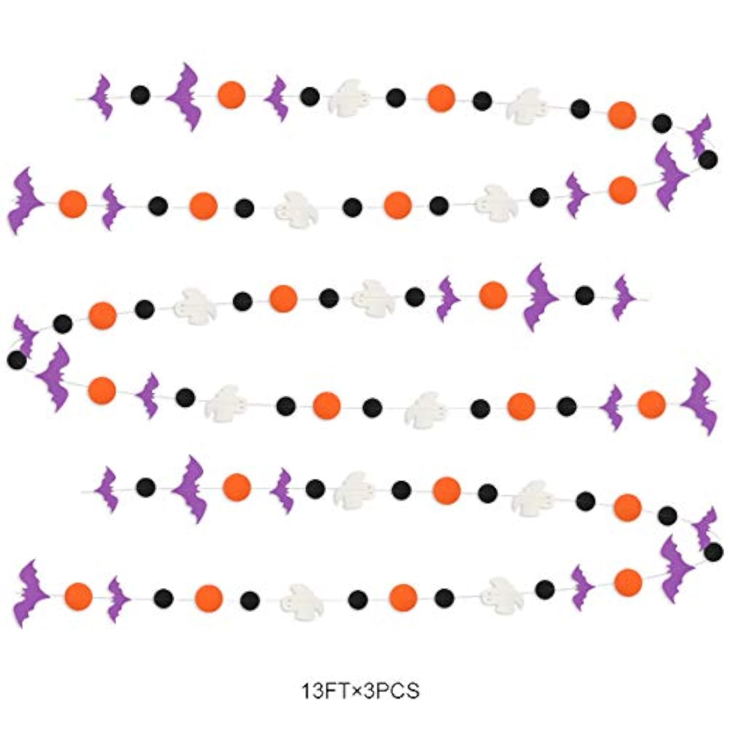 39Ft Halloween Party Garland Streamers Purple Bat White Ghost Black Orange Banner