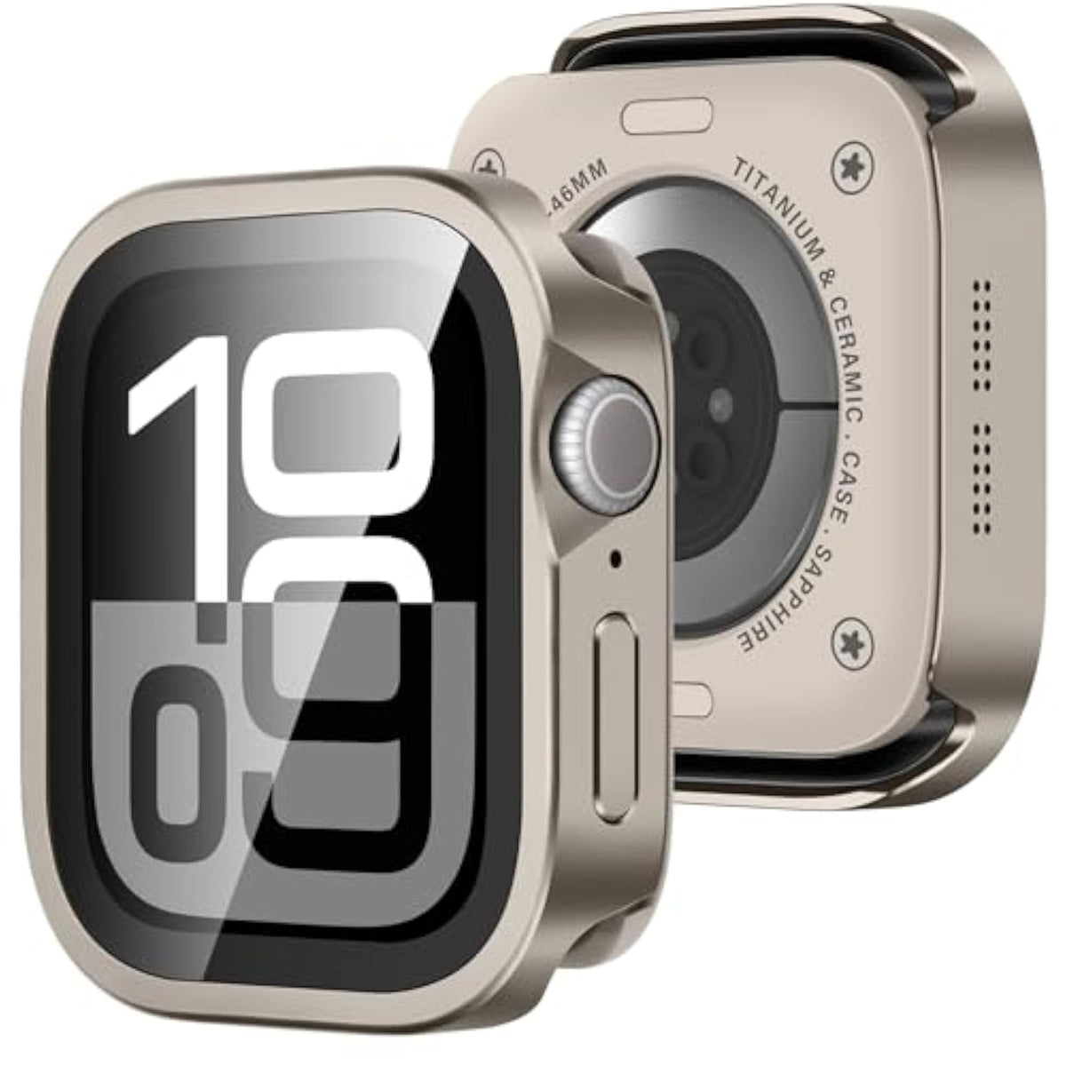 Matal Case Compatible With Apple Watch Series 11/10 46Mm Case With Built-In Screen Protector, Straight Edge Ultra Thin With Back Cover Protective Cover For Iwatch 46Mm, Titanium