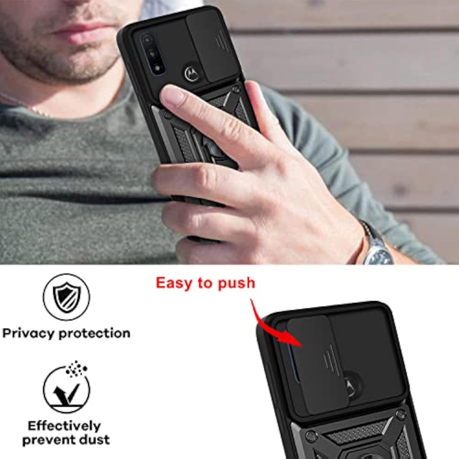 Motorola Moto G Pure Heavy Duty Armor Case with 2 Pack Tempered Glass Screen Protector, Military-Grade Protective Phone Cover with Magnetic Stand
