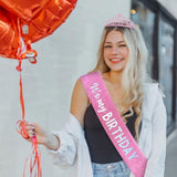 Birthday Crowns For Women - Its My Birthday Sash And Crown Set For Adult Women - Party Decorations And Gifts (Pink)