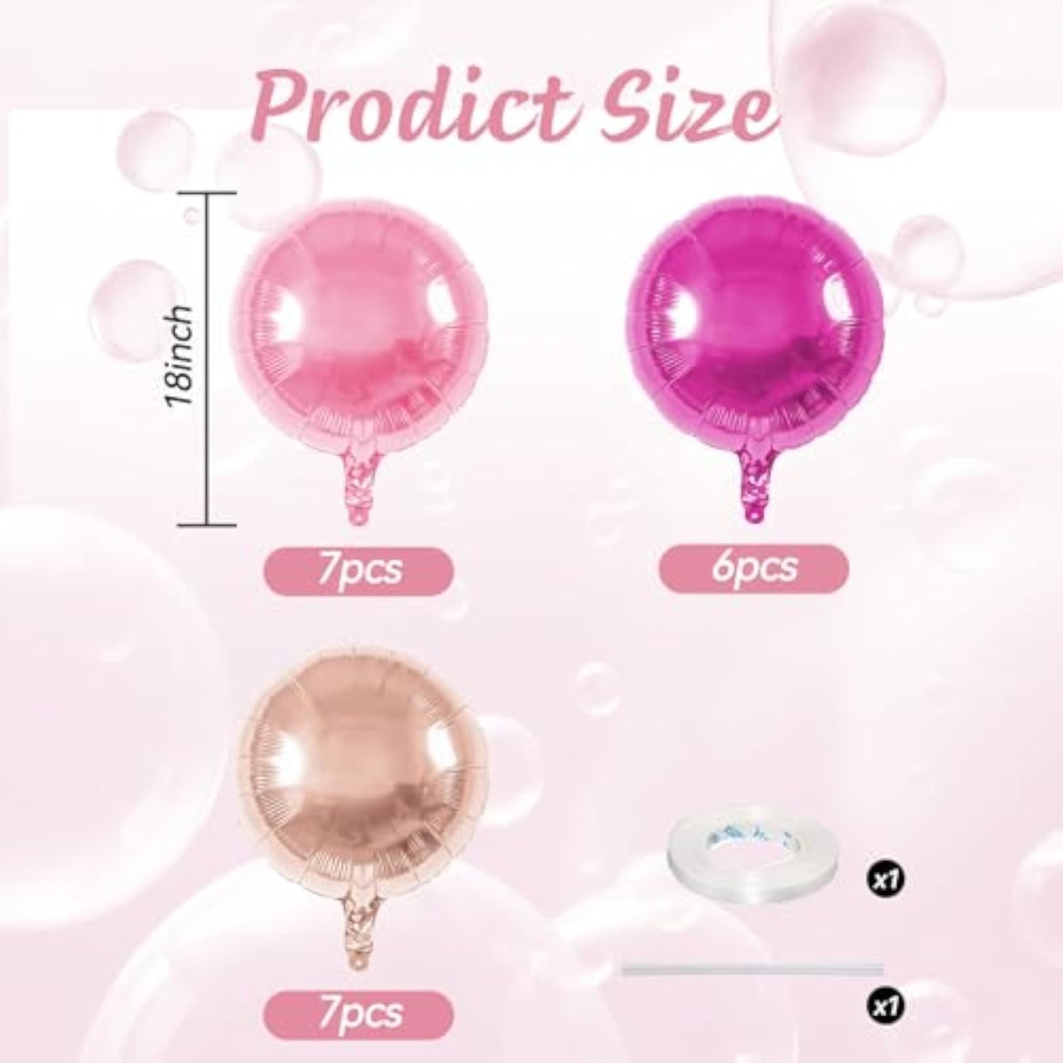 20Pcs Round Shaped Balloons, 18 Inch Round Foil Balloon, Hot Light Pink Rose Gold Giant Round Aluminum Balloon For Birthday Valentine'S Day Party Wedding Bachelorette Baby Shower Decorations