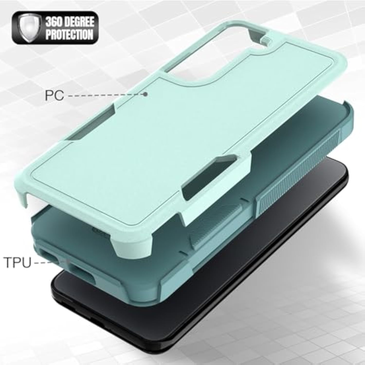 Samsung Galaxy S22 5G Dual Layer Protective Heavy Duty Cell Phone Case with Screen Protector - Military Grade Bumper Tough - Green