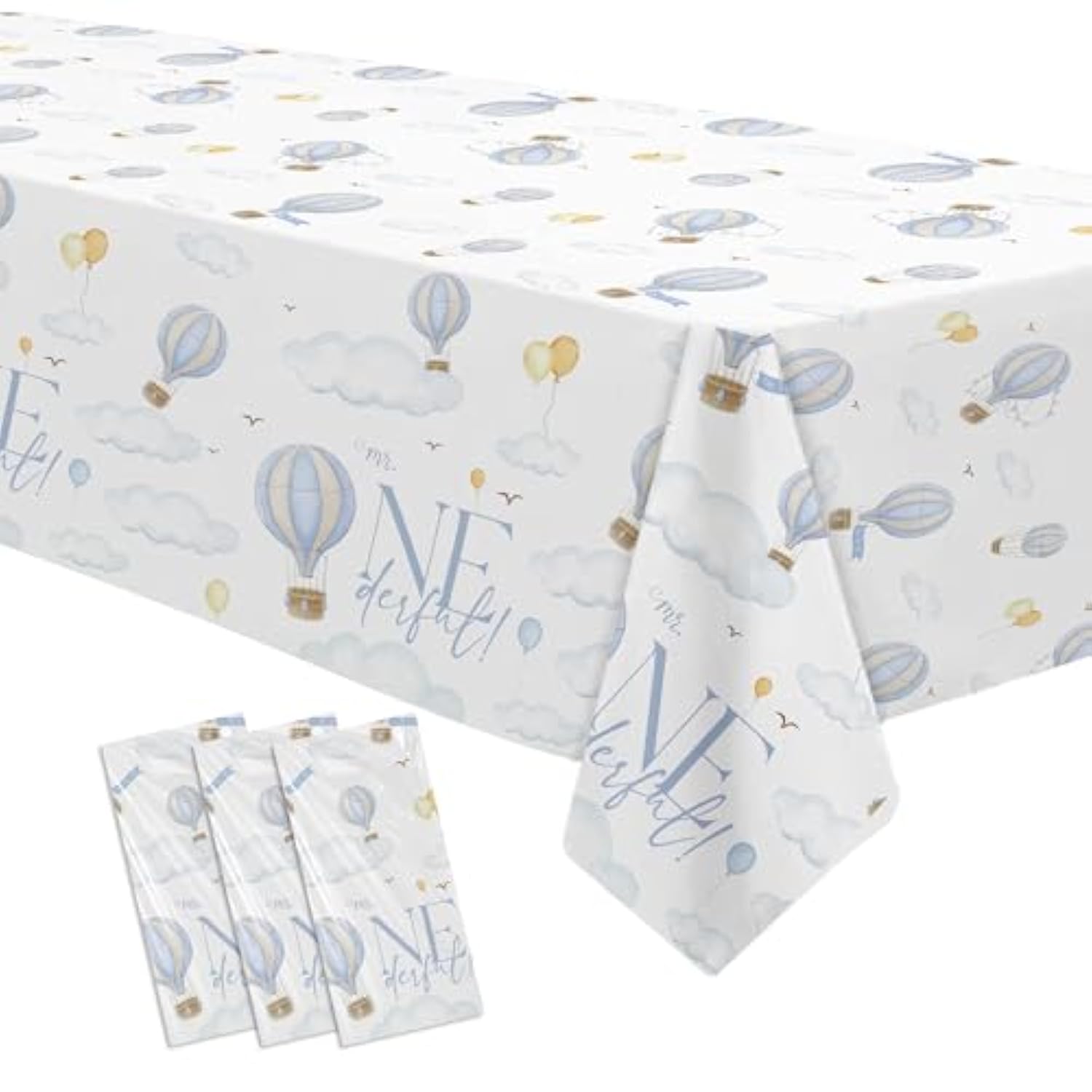 Hot Air Balloon 1St Birthday Party Supplies Tablecloth, 3 Pack Disposable Blue Hot Air Balloon First Birthday Mr Onederful Decorations Table Cover, 55In X 86In
