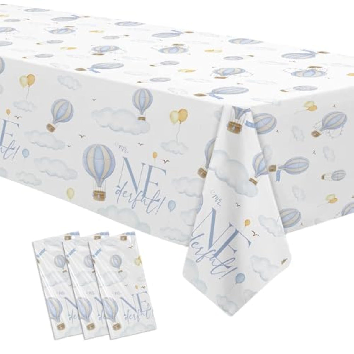 Hot Air Balloon 1St Birthday Party Supplies Tablecloth, 3 Pack Disposable Blue Hot Air Balloon First Birthday Mr Onederful Decorations Table Cover, 55In X 86In