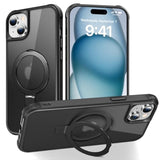 Compatible With Iphone 15 Plus Case With Invisible Magnetic O-Ring Stand Military-Grade Translucent Case For Iphone 15 Plus 6.7" [Compatible With Mag-Safe][Great Grip Feeling], Black