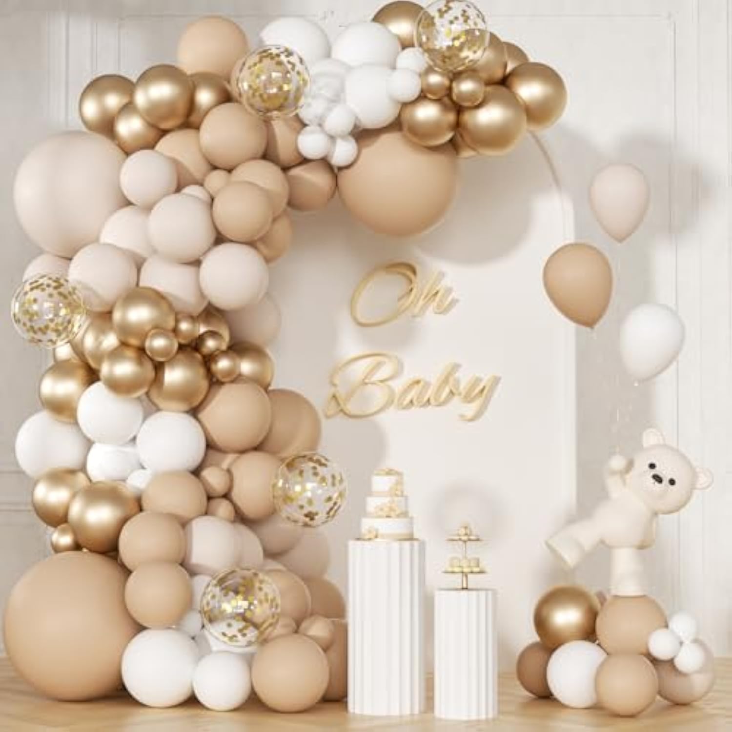 147pcs Neutral Balloon Arch Kit – Beige, Cream, Gold for Baby Shower & Parties