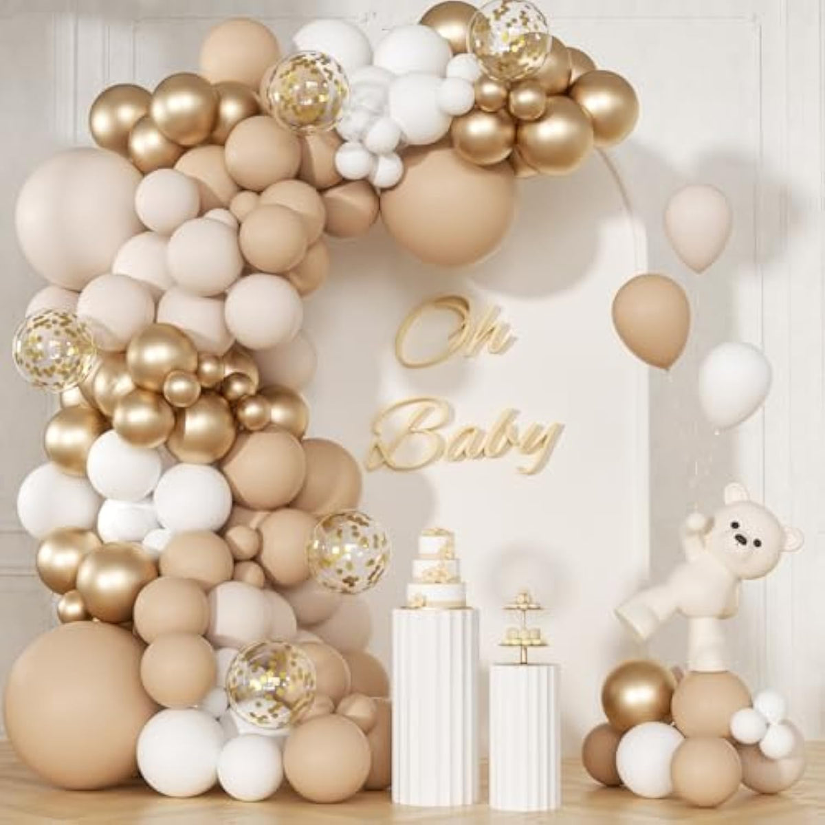 147pcs Neutral Balloon Arch Kit – Beige, Cream, Gold for Baby Shower & Parties
