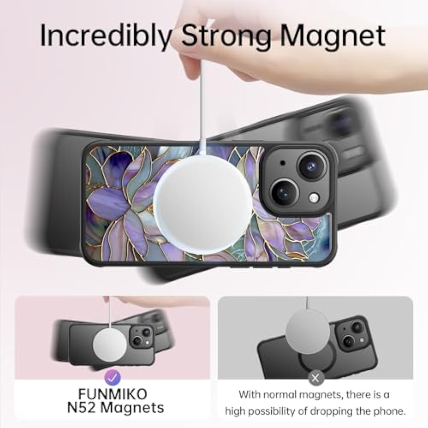 For Iphone 14 Case Military-Grade Protection & Wireless Charging - Trendy Floral Design For Women Girls, Non-Slip Matte Phone Cover With Shockproof Corners - Dreamy Lotus