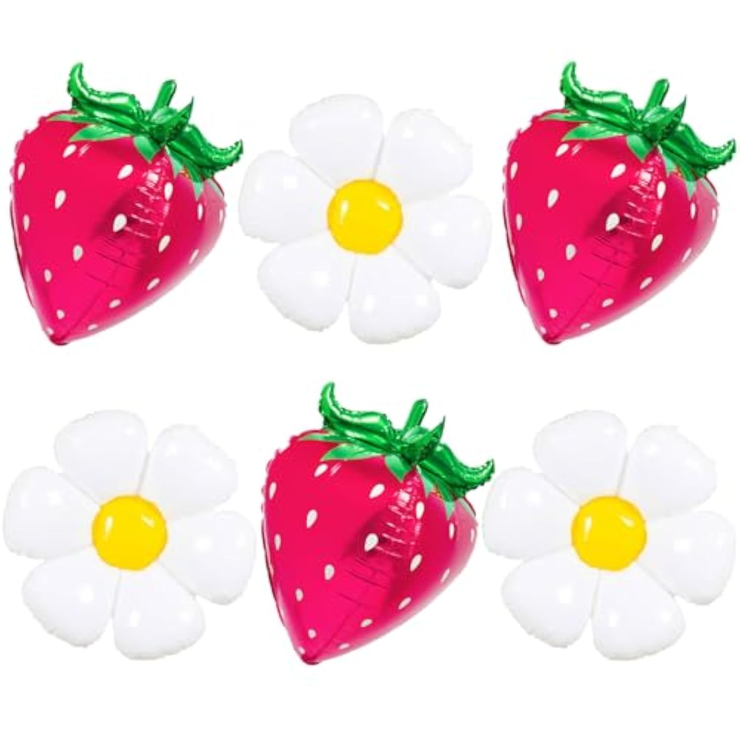 6Pcs 4D Pink Strawberry Balloon Flower Balloon For Strawberry Birthday Party Decorations Fruit Birthday Party Decor Spring Summer Party Picnic Parties Baby Shower Wedding Party Decoration