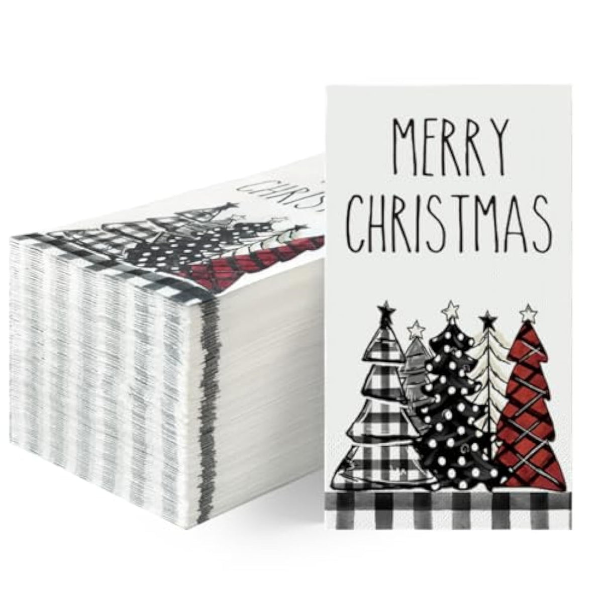 100 Christmas Disposable Paper Decorative Guest Napkins, Xmas Tree Buffalo Plaid For Party Lunch Dinner Kitchen Bathroom